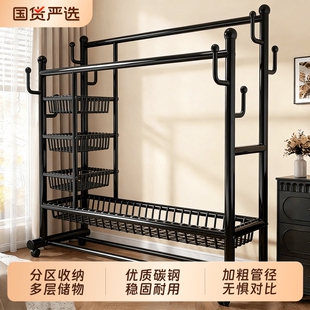 简易衣帽架落地室内家用可移动房间挂衣服架卧室多功能晾衣架双杆