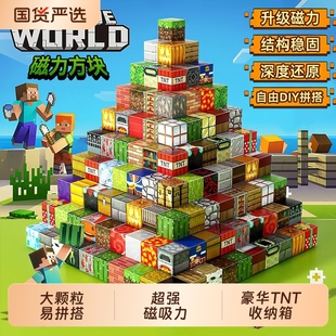 磁铁吸积木玩具 女男孩拼图儿童益智拼装 我 世界磁力方块全套正版