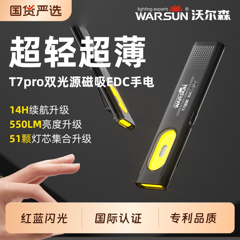 沃尔森EDC手电筒T7pro激光随身工作专用超亮强光野钓大功率刀片灯