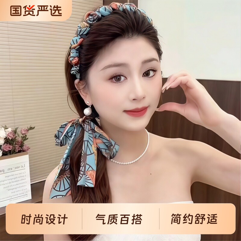 宫阙复古繁花飘带齿梳波浪高颅顶发箍正反两戴绑发一体头箍头饰女