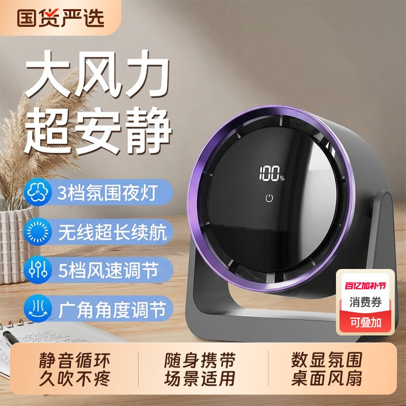 2026新款小型办公室桌面台式静音电风扇家用壁挂厨房降温神器挂壁