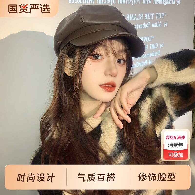 贝雷帽女秋冬新款显脸小鸭舌八角帽大头围法式复古黑色报童帽子潮