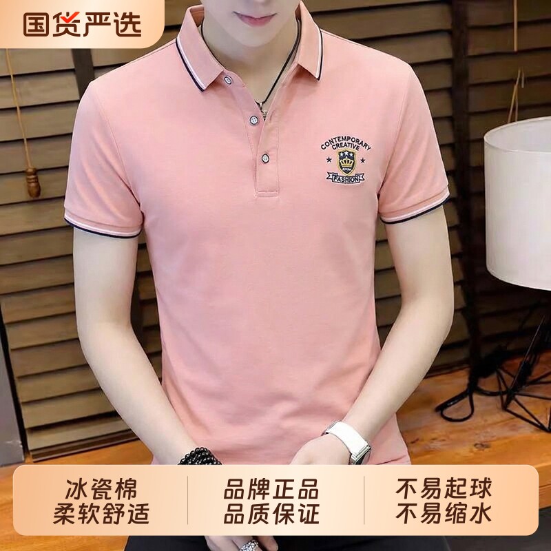 夏季男士短袖翻领棉质t恤男装半袖Polo衫潮流休闲刺绣上衣服体恤