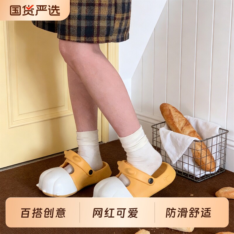 细细条猫爪可爱cos外穿包头凉拖女夏洞洞鞋软底黑色舒适平底防滑