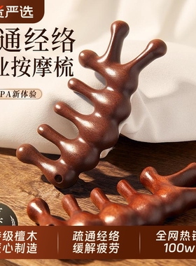 索朗Sunlum头皮按摩梳头部疏通经络木梳子檀木脱发防头发神器五指