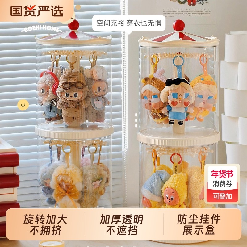 拉布布展示盒旋转labubu挂件收纳盒透明玩偶展示架搪胶娃娃展示