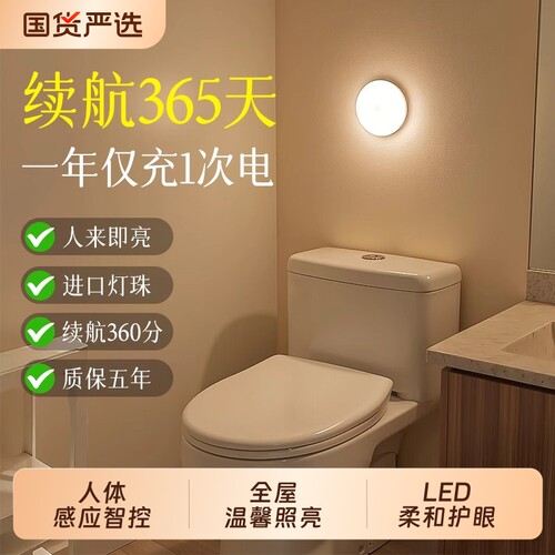 2025新款小夜灯夜间人体感应灯自动智能声控充电磁吸照明卧室温馨