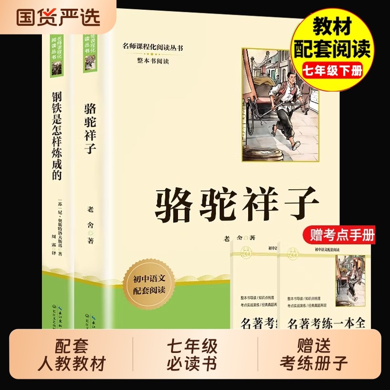 人教版骆驼祥子钢铁是怎样炼成的七年级下册必读课外书初一课外阅读书