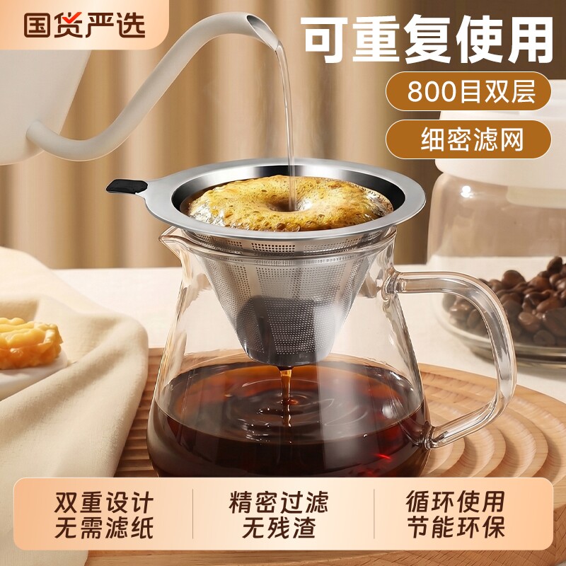 咖啡过滤网不锈钢极细过滤网食品级咖啡器具过滤器免滤纸漏斗滤网