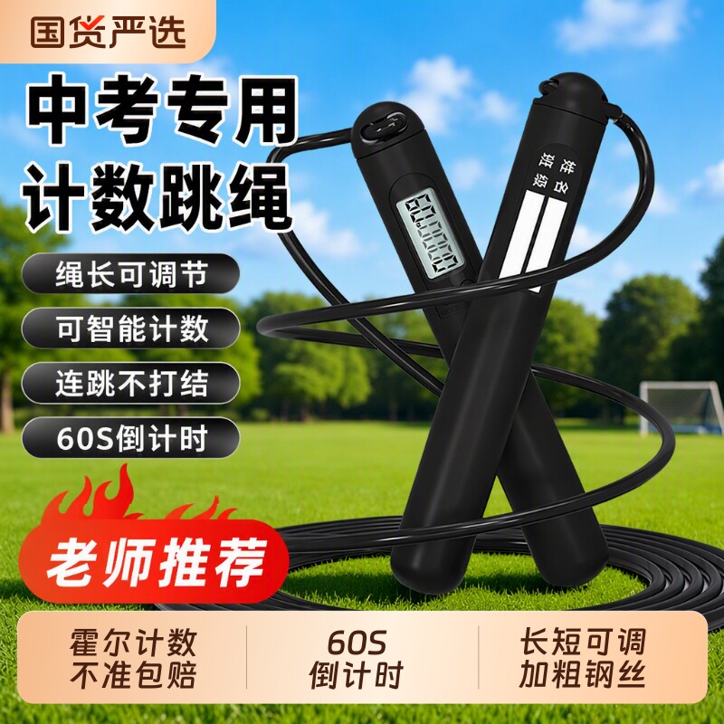 中考专用跳绳学生计数钢丝绳初中生体育课训练考试标准计时收纳袋图片