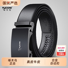 啄木鸟纯牛皮皮带男真皮自动扣腰带高档正品休闲百搭裤带年轻人