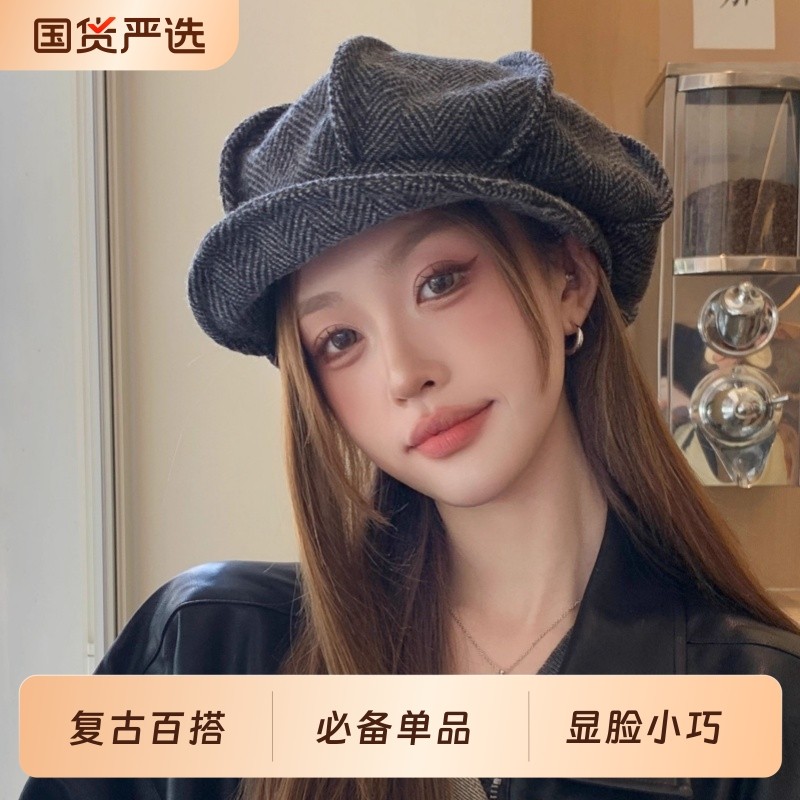 秋冬贝雷帽子女款2025新款云朵八角帽大头围显脸小复古画家帽休闲