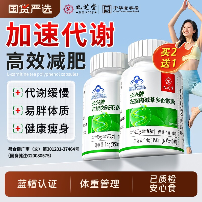 九芝堂左旋肉碱减身肥瘦腿肚子塑身茶多酚胶囊燃脂排油减脂肪瘦身