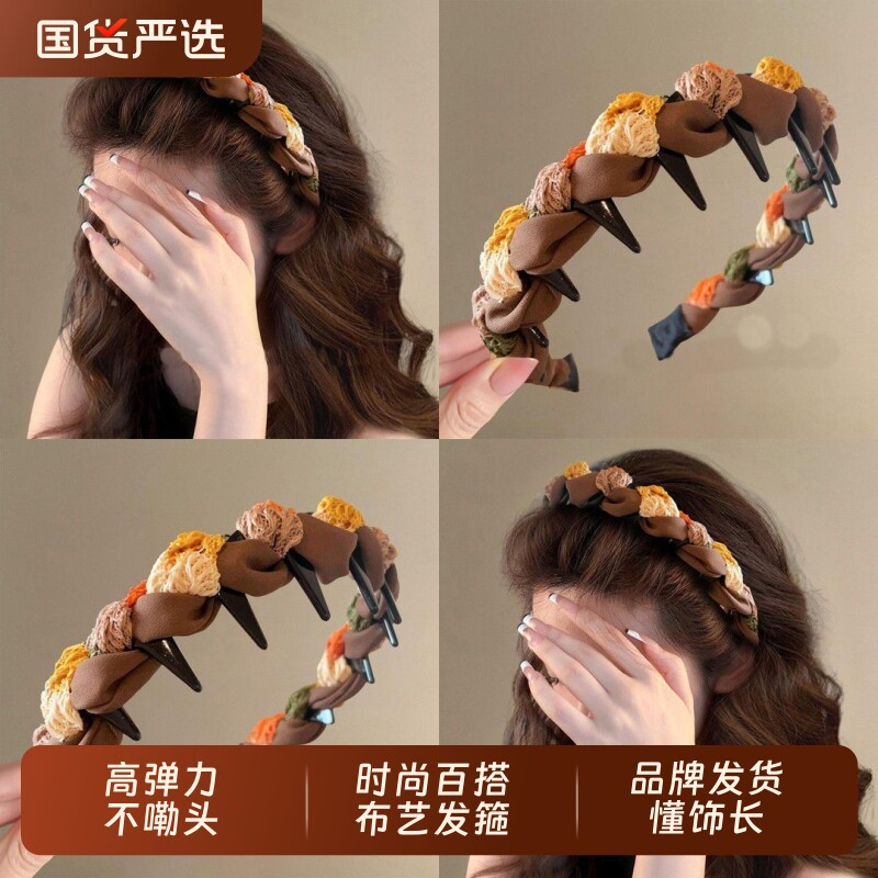 碎花齿轮布艺儿童发箍复古新中式高端洋气防滑高级感时尚高弹力