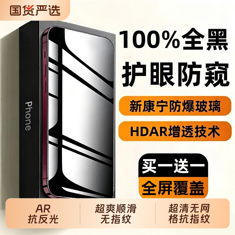 新款HDR360度防窥膜适用苹果18promax钢化膜iPhone17pro手机膜16pro防指纹15plus保护14贴膜13高清全屏覆盖
