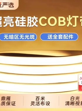 鼎雁超亮COB高压220v户外灯带LED防水客厅吊顶自粘软灯条家用室外