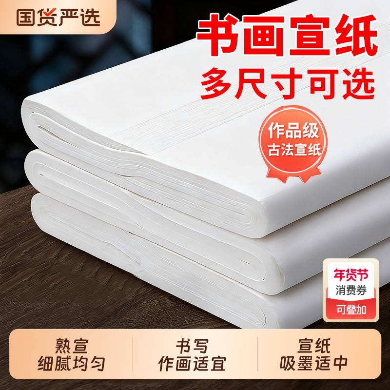 宣纸书法专用作品纸半生熟初学者写毛笔字成人小学生三年级练字纸半生半熟国画工笔画加厚绘画国画四尺对开