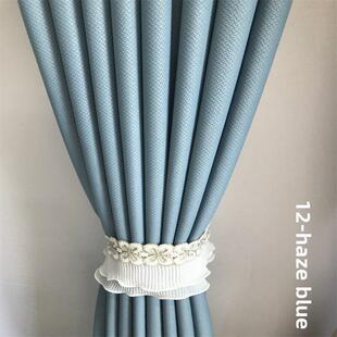 加厚米粒棉纯色隔热全遮光窗帘客厅卧室阳台飘窗现代风正反－样