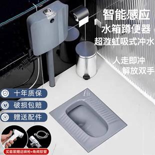 灰色蹲便器水箱整套陶瓷彩色蹲坑家用厕所蹲厕蹲便池防臭大便器