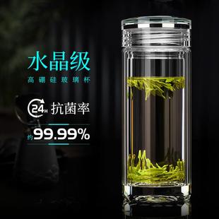 日本进口轻奢高档纯钛玻璃杯茶杯男双层加厚隔热水杯水晶级泡茶杯