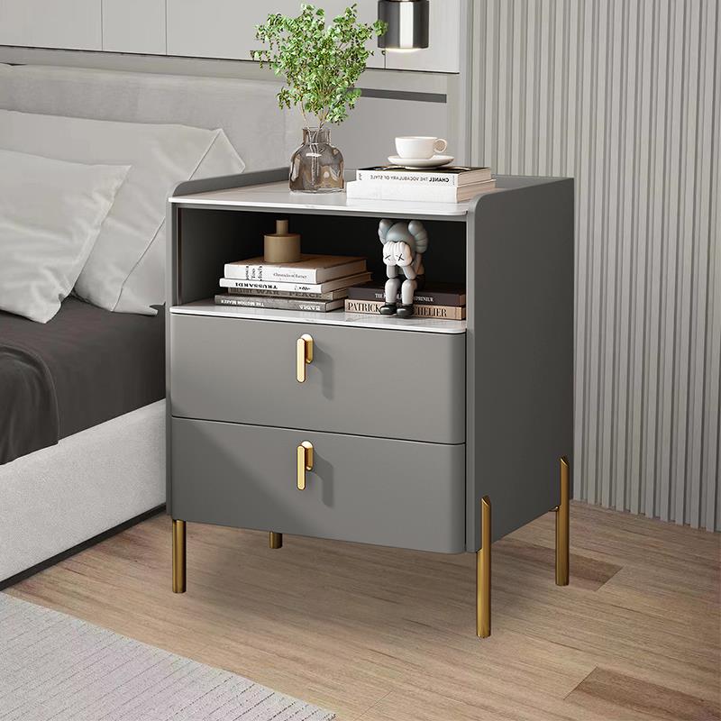 简约现代实木床头柜意式极简窄款柜家用卧室床边储物柜小型岩板柜