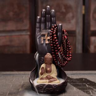 新款禅意倒流香炉观音如来佛手创意陶瓷家用室内沉檀香倒流香摆件
