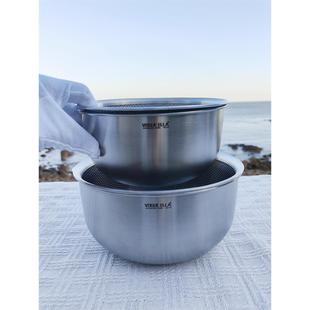 VE 18-10不锈钢洗米菜漏盆套装加厚沥水篮家用厨房和面打蛋盆汤盆