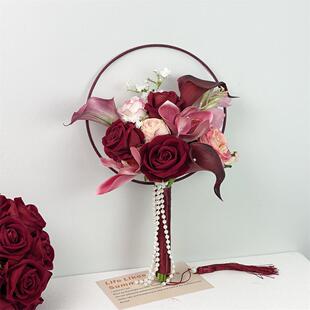 高级感团扇拍照道具结婚手捧花扇子新中式新娘彷真花家居摆放花扇