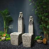 新中式 循环流水拴马柱摆件庭院景观鱼池水缸院子造景假山喷泉鱼缸