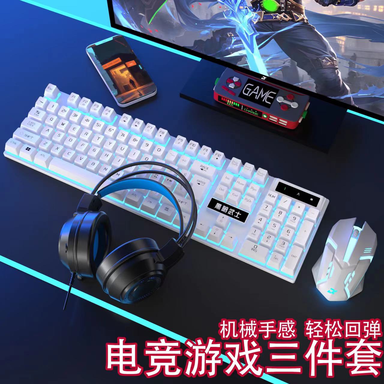 双飞蛇有线键盘鼠标套装背光游戏台式笔记本悬浮键帽真机械手感US