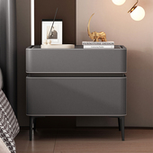 2024新款 马鞍皮高级感床头柜现代简约轻奢实木床边柜岩板柜