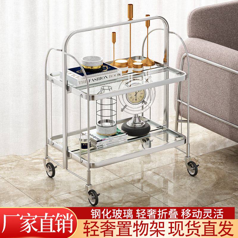 中古小推车收纳折叠可移动不锈钢多功能小推车滑轮家用网红边茶几