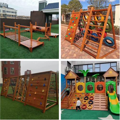 幼儿园攀爬架大型户外木质滑梯玩具荡桥钻洞体能拓展感统爬网攀岩