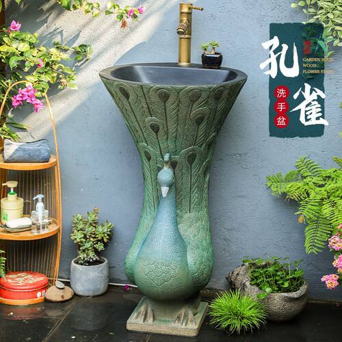 陋石仿室外庭院洗手台盆小院一体水槽小型露台花园个性造型立柱盆