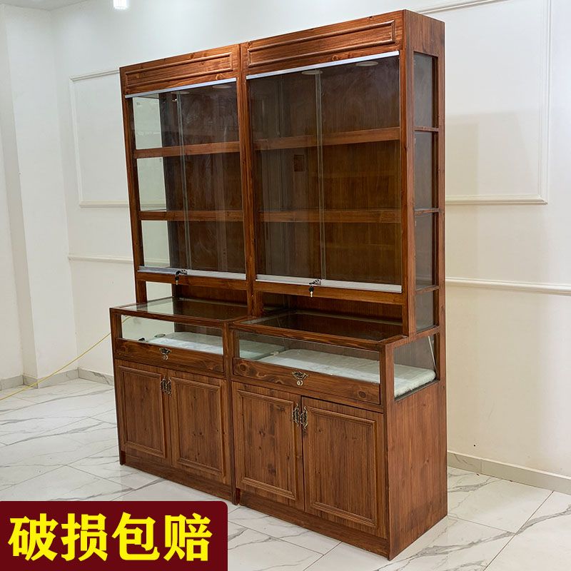 实木珠宝玉器展示柜杉木玻璃柜台中式仿古文玩首饰展示柜茶叶货架