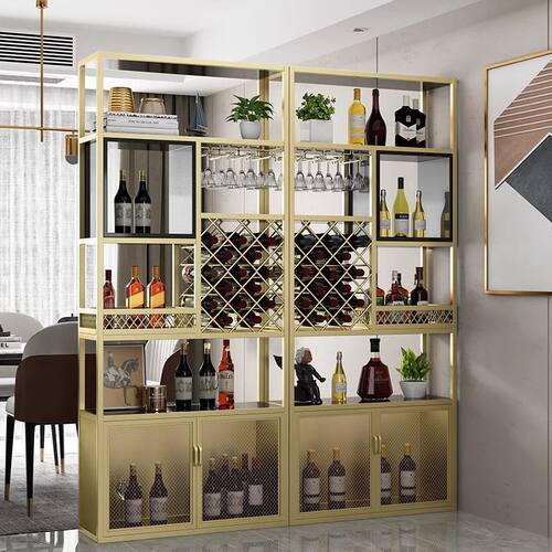新中式轻奢落地酒架酒庄餐厅酒吧酒柜葡萄酒杯收纳架靠墙展示酒柜