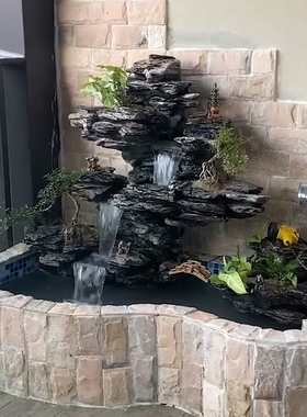 庭院假山造景石头 新中式喷泉 水泥复合装饰摆件 可客制化设计