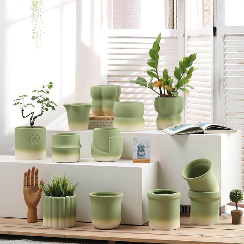 素烧胚白陶土渐变绿色陶瓷花盆透气有底孔带托盘多肉月季竹子绿植,鲜花速递/花卉仿真/绿植园艺,花盆,淘宝优惠券,粉丝福利购,淘宝优惠卷