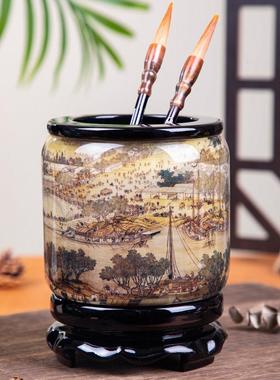 旋转毛笔笔筒大容量覆古办公室桌面领导高档装饰摆饰实用礼物定制