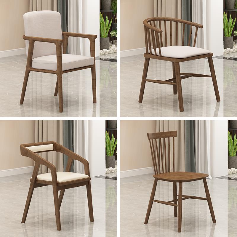 简约现代实木椅子靠背扶手电筒脑椅北欧家用餐椅软坐垫广岛椅书椅