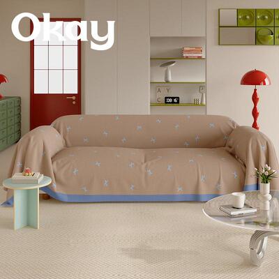 okay铺满蝴蝶结沙发巾四季通用 ins韩系全包沙发盖布套罩简约百搭
