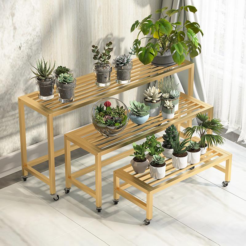 铁艺花架2024新款带轮室内置物架阳台客厅轻奢绿萝落地三层多肉架