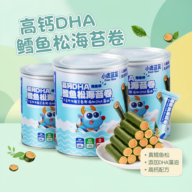 小鹿蓝蓝高钙DHA鳕鱼松海苔卷