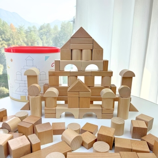 婴儿童实木早教积木大颗粒桶装益智拼装玩具0到3一岁6宝宝2可啃咬