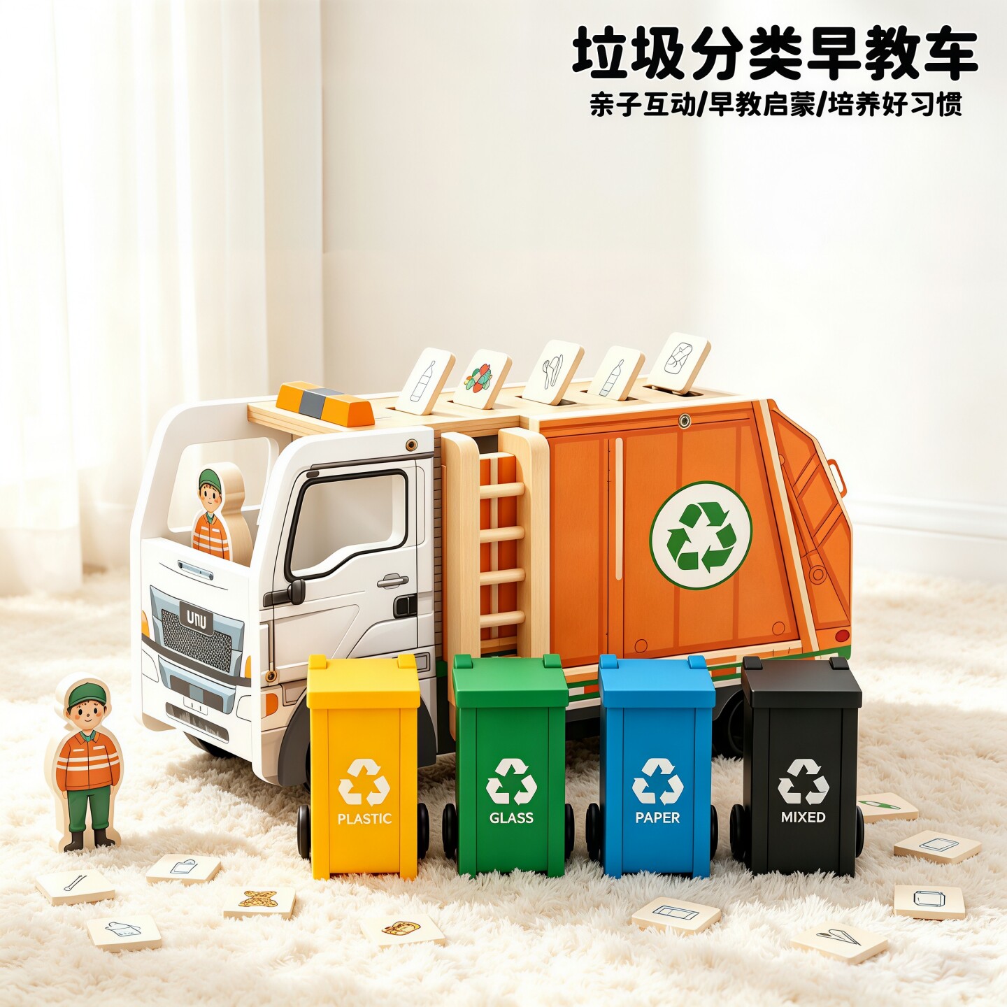 木质垃圾分类车幼儿园早教过家家