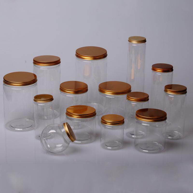食品级pet铝盖塑料瓶带盖饼干罐食品辣酱瓶子空密封包装透明花茶
