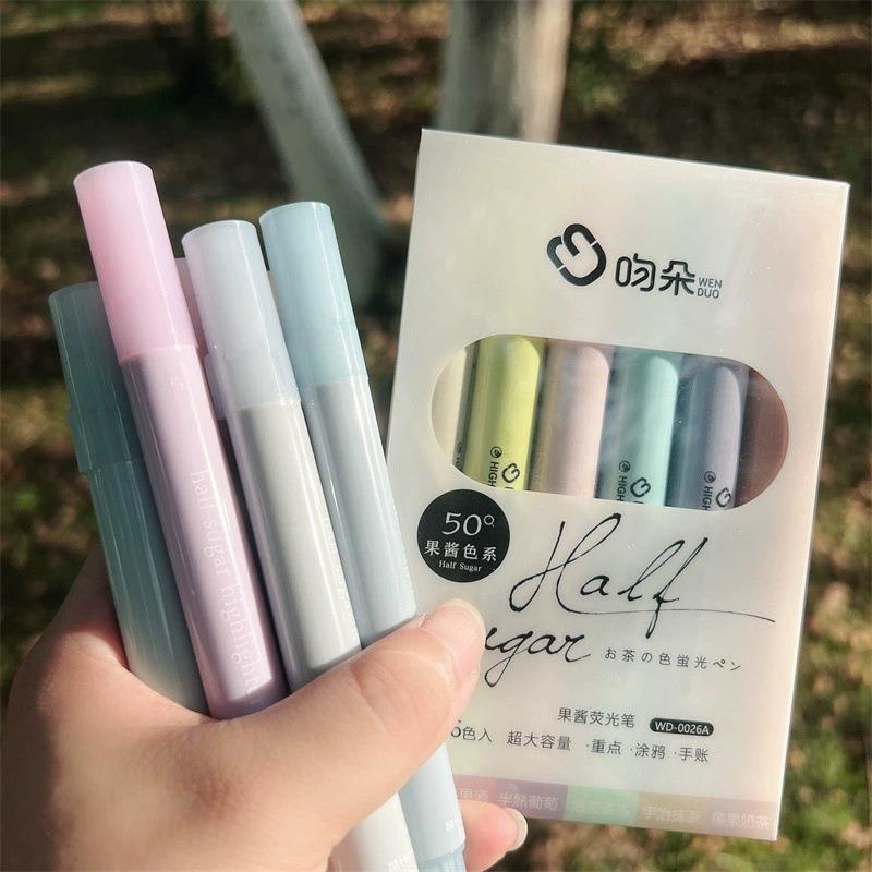 大容量护眼荧光账笔高颜值学生手记光笔标号记笔浅色半塘荧笔