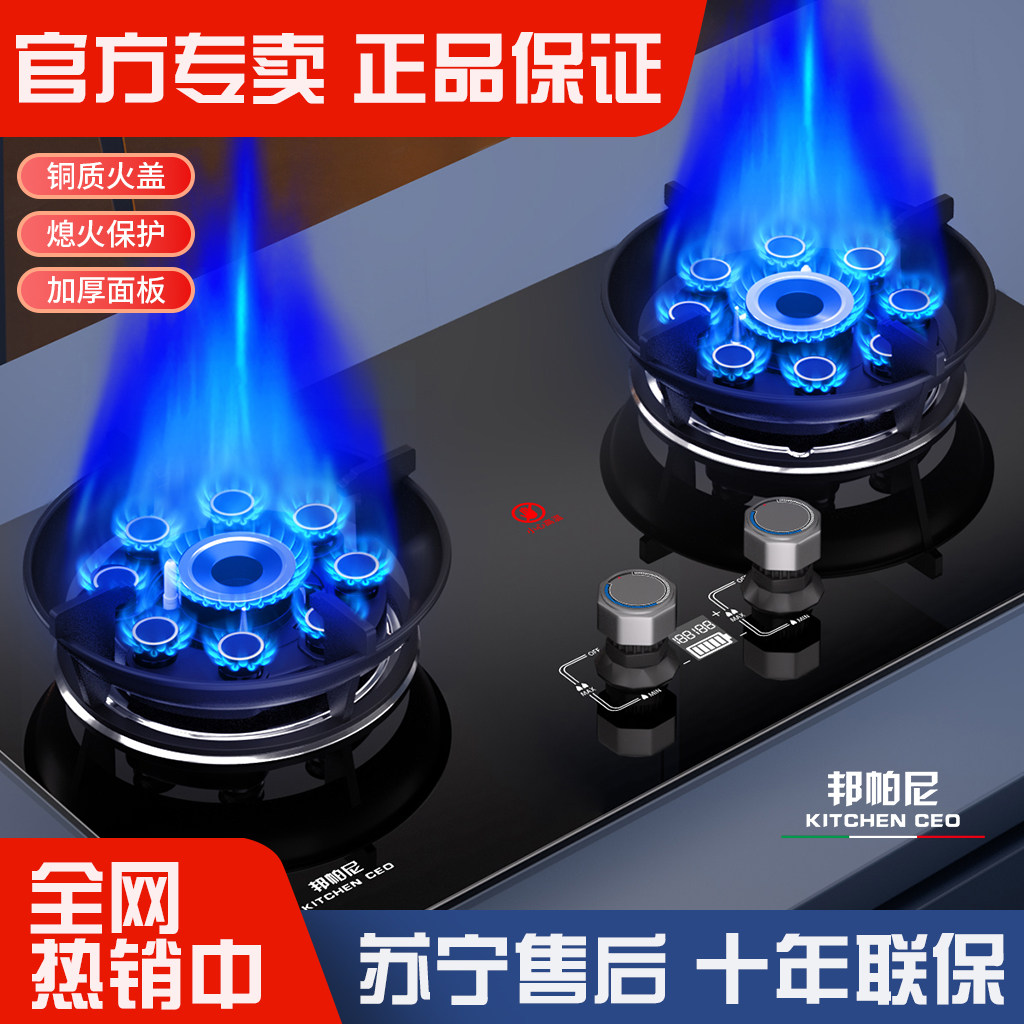 意大利邦帕尼煤气灶双灶家用燃气灶天然气液化气嵌入式台式猛火灶