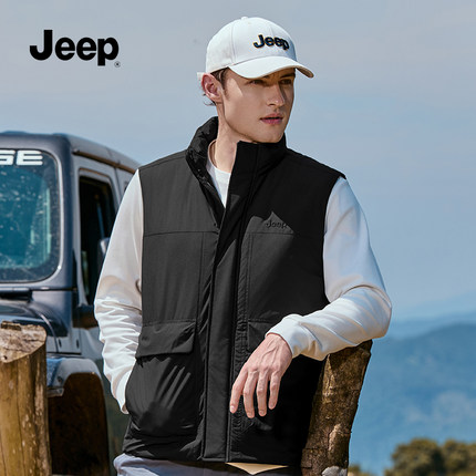 Jeep吉普官方马甲男款秋冬季2025新款双面穿加绒加厚羽绒马夹外套