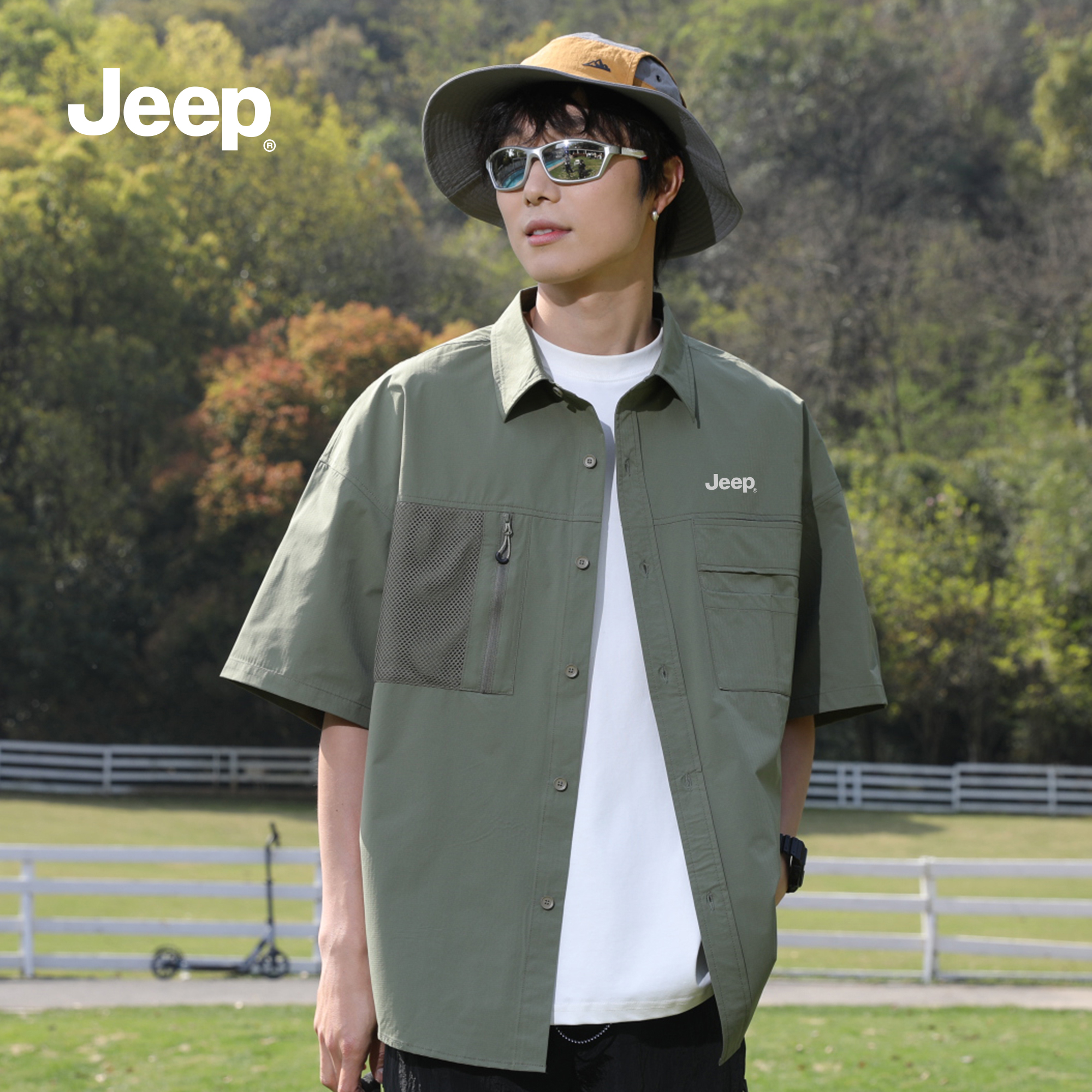 Jeep吉普官方短袖衬衫工装夹克